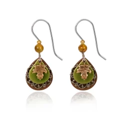 Silver Forest Earrings Dainty Gold Leaf On Green Layers