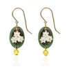Silver Forest Earrings White Daisy Flower On Green Oval With Yellow Bead
