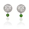Silver Forest Earrings Dragonfly Stamped Silver Coin With Green Bead