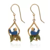 Silver Forest Earrings Blue Bird On Green Leaves In Open Tree Drop
