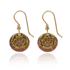 Silver Forest Earrings Gold Paw Print On Layered Rounds