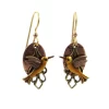 Silver Forest Hummingbird On Layered Mixed Metal Earrings