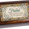 My Friend Cherished True Friendship Jeweled Amber Earth Tone Petite Music Box Plays That's What Friends Are For