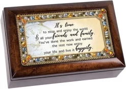 Time To Enjoy The World Amber Earth Tone Jeweled Petite Music Box Plays Wonderful World