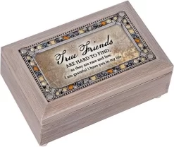 True Friends Hard To Find Brushed Pewter Jewelry Petite Music Box Plays Edelweiss