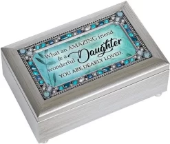 Daughter And Friend Brushed Silver Tone Jewelry Petite Music Box Plays You Are My Sunshine