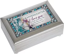 Granddaughter I Love You Brushed Silver Tone Jewelry Petite Music Box Plays You Are My Sunshine