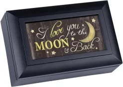 Love You To The Moon And Back Matte Black Jewelry Music Box Plays Wonderful World