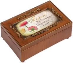 Friend Never Know How Much Woodgrain Embossed Jewelry Music Box Plays What Friends Are For
