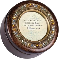All Things Through Christ Amber Earth Tone Jewelry Music Box Plays How Great Thou Art