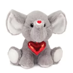 9.5" Gray Elephant With Glitter Heart Necklace Stuffed Plush