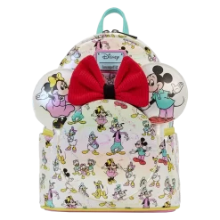 LOUNGEFLY Disney100 Mickey & Friends Classic All-Over Print Iridescent Mini Backpack With Ear Headband