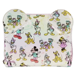LOUNGEFLY Disney100 Mickey & Friends Classic All-Over Print Iridescent Zip Around Wallet