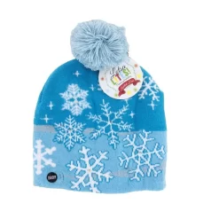 Flashing Holiday Knitted Beanie Hat Blue With White Snowflakes