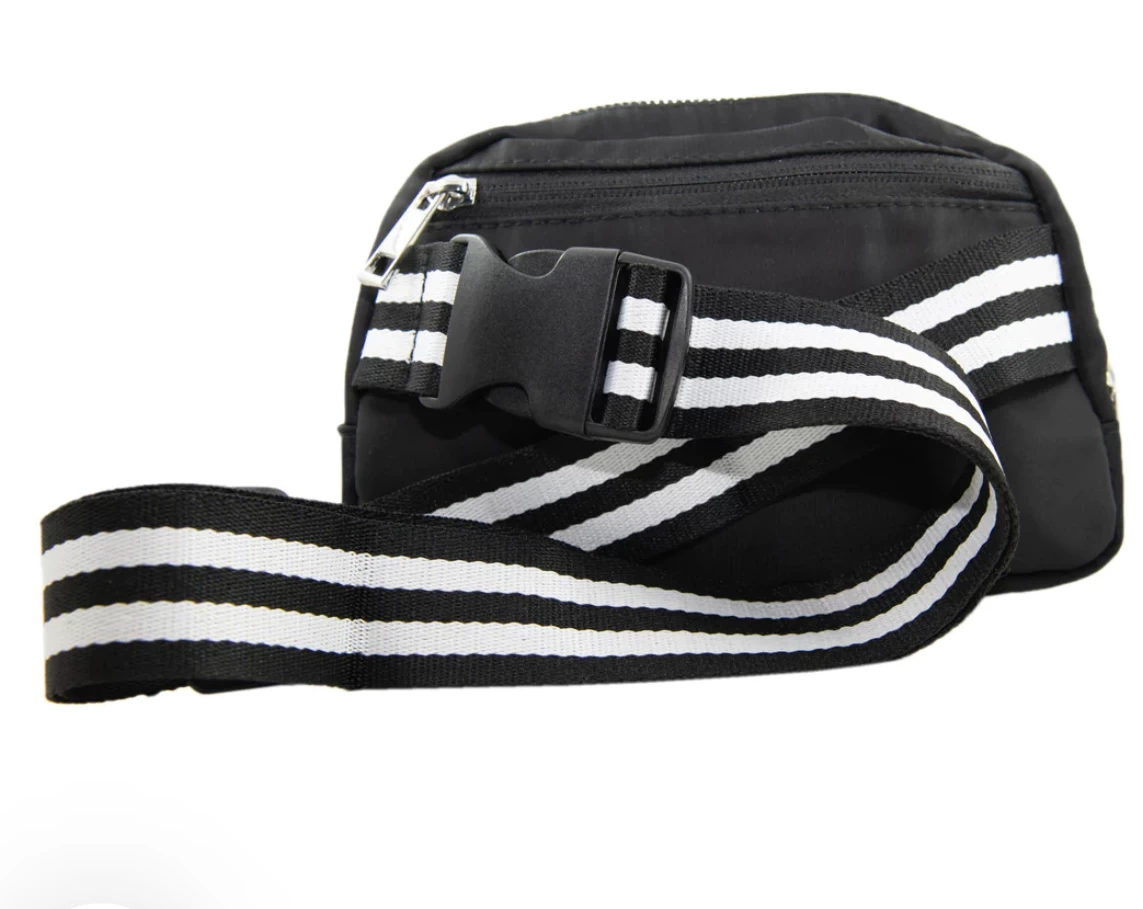 Black Katydid Fanny Pack Belt Bag With Striped Strap 2 Black Katydid Fanny Pack Belt Bag With Striped Strap - Image 2