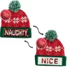 Christmas Naughty Or Nice Changeable Sequin Snowflake Red Pom Beanie Hat